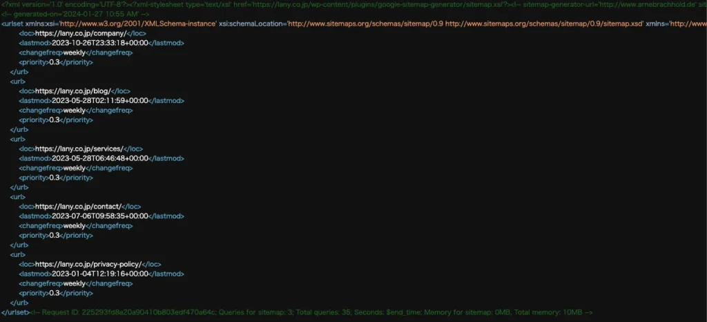 xmlサイトマップの子ファイル